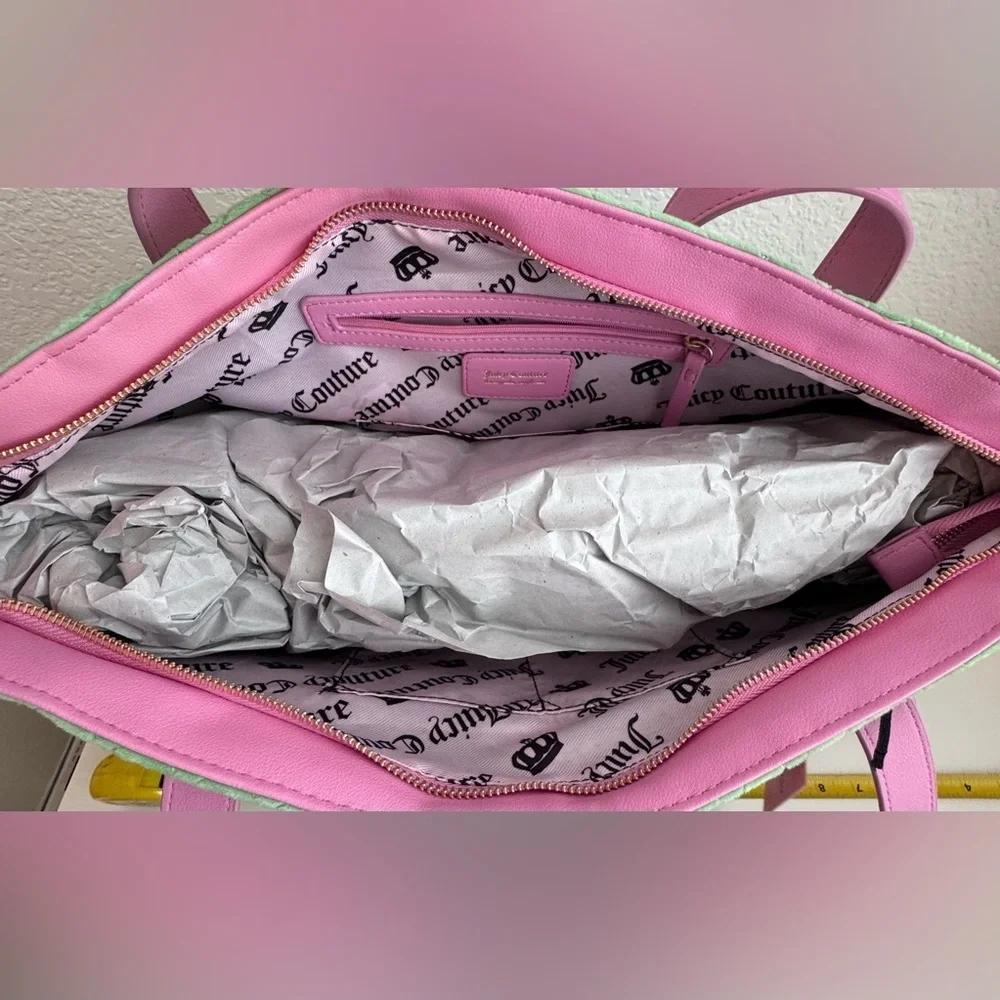 Juicy Couture Mint Green and Pink Quilted Tote